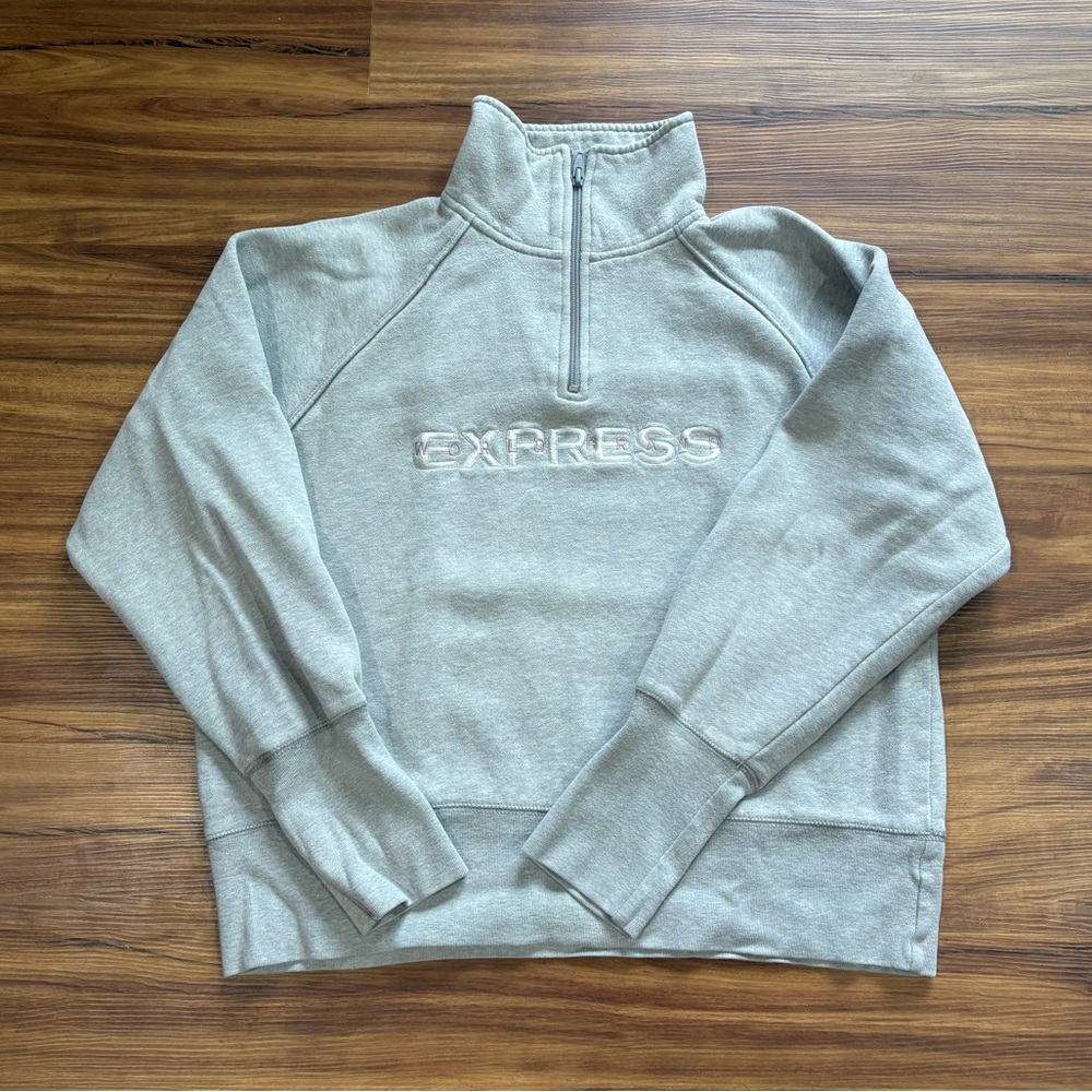 Vintage 90’s Express Quarter-Zip Pullover Size Small Light Grey boxy crop fit